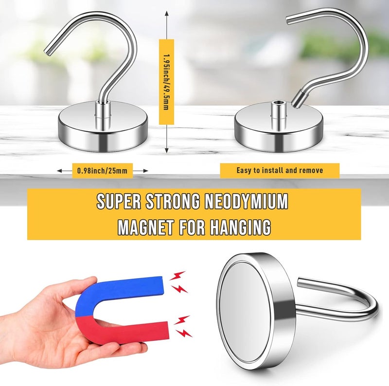 Junarter 3 Pack Magnetic Hooks Heavy Duty 60LBS Neodymium Magnet Hooks, Strong Magnetic Hooks for Hanging, Magnet with Hooks for Home, Office, Classroom, Locker, Workplace - Image 2